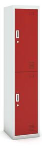 Šatníková skrinka s úložnými boxami, 2 boxy, 1800 x 380 x 450 mm, cylindrický zámok, sivá/červená