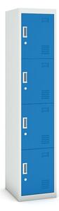 Šatňová skrinka s úložnými boxami, štvordverová, cylindrický zámok, 1800 x 380 x 450 mm, sivá/modrá