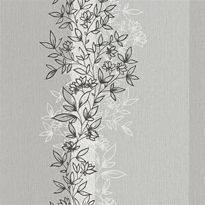 Vliesové tapety na stenu Natural Living 6471-10, rozmer 10,05 m x 0,53 m, florálny vzor čierno-biely s trblietkami, Erismann