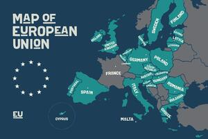 Tapeta náučná mapa s názvami krajín EÚ