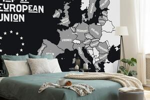 Tapeta čiernobiela mapa s názvami krajín EÚ