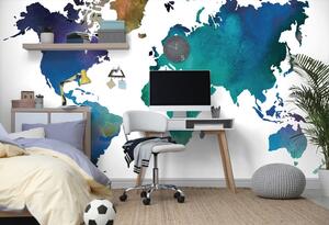 Samolepiaca tapeta farebná mapa sveta v akvarelovom prevedení