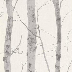Vliesové tapety na stenu Natural Living 6305-10, rozmer 10,05 m x 0,53 cm, kmene stromov sivé s trblietkami, Erismann