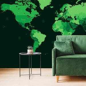 Tapeta detailná mapa sveta v zelenej farbe - 150x100