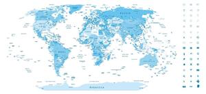 Tapeta detailná mapa sveta v modrej farbe