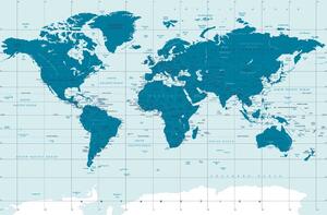 Samolepiaca tapeta politická mapa sveta v modrej farbe