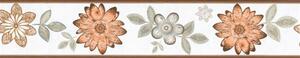 Samolepiaca bordúra D58-019-1, rozmer 5 m x 8,3 cm, kvety s lístkami hnedo-sivé, IMPOL TRADE
