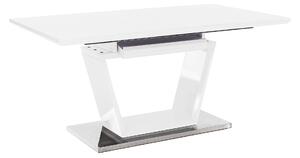KONDELA Jedálenský stôl, rozkladací, biela extra vysoký lesk/oceľ, 160-220x90 cm, PERAK