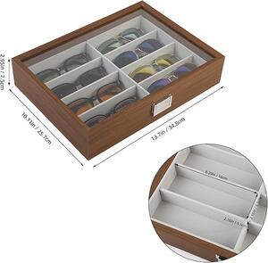 ECarla Organizér na okuliare, box s vekom na uloženie 8 okuliarov, imitácia dreva