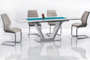 TEMPO Jedálenský stôl, rozkladací, biela extra vysoký lesk/oceľ, 160-220x90 cm, PERAK