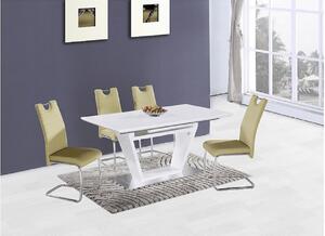 TEMPO Jedálenský stôl, rozkladací, biela extra vysoký lesk/oceľ, 160-220x90 cm, PERAK