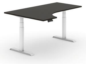 Výškovo nastaviteľný stôl, elektrický, 625-1275 mm, ergonomický ľavý, doska 1800x1200 mm, wenge, biela podnož