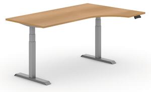 Výškovo nastaviteľný stôl PRIMO ADAPT, elektrický, 1800 x 1200 x 625-1275 mm, ergonomický pravý, biela, sivá podnož