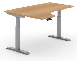 Výškovo nastaviteľný stôl PRIMO ADAPT, elektrický, 1600 x 1200 x 625-1275 mm, ergonomický ľavý, orech, sivá podnož