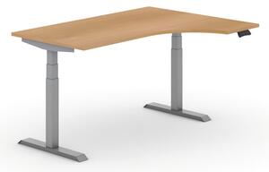 Výškovo nastaviteľný stôl PRIMO ADAPT, elektrický, 1600 x 1200 x 625-1275 mm, ergonomický pravý, wenge, sivá podnož