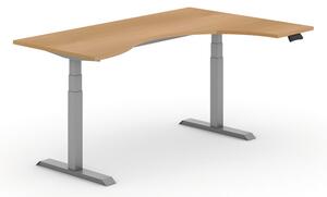 Výškovo nastaviteľný stôl PRIMO ADAPT, elektrický, 1800 x 1200 x 625-1275 mm, ergonomický pravý, sivá, sivá podnož