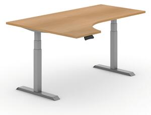 Výškovo nastaviteľný stôl PRIMO ADAPT, elektrický, 1800 x 1200 x 625-1275 mm, ergonomický ľavý, orech, sivá podnož