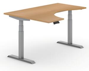 Výškovo nastaviteľný stôl PRIMO ADAPT, elektrický, 1600 x 1200 x 625-1275 mm, ergonomický ľavý, breza, sivá podnož