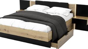 NovýNábytok.sk Manželská posteľ 180 cm Lewell (s čelným rámom) (s úl. priestorom) (dub artisan + čierna). Akcia -20%. Vlastná spoľahlivá doprava až k Vám domov. 1092084