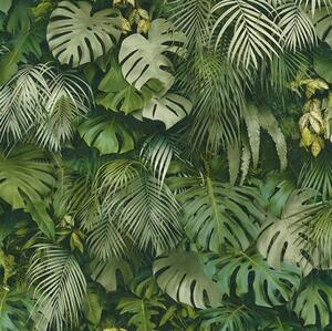 Vliesové tapety na stenu Greenery 37280-2, rozmer 10,05 m x 0,53 m, palmové listy a listy Monstera zelené, A.S. Création