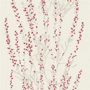 Vliesové tapety na stenu Blooming 37267-4, rozmer 10,05 m x 0,53 m, vetvičky strieborné s červenými lístkami, A.S. CRÉATION