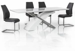 TEMPO Jedálenský stôl, biela/biela extra vysoký lesk HG, 160-220x90 cm, KROS