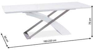 KONDELA Jedálenský stôl, biela/biela extra vysoký lesk HG, 160-220x90 cm, KROS