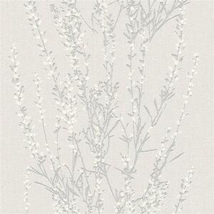 Vliesové tapety na stenu Blooming 37267-3, rozmer 10,05 m x 0,53 m, vetvičky strieborné s bielymi lístkami, A.S. CRÉATION