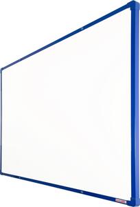 Biela magnetická popisovacia tabuľa s keramickým povrchom boardOK, 1200 x 900 mm, modrý rám