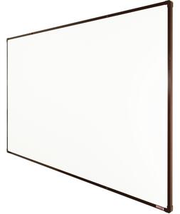 Biela magnetická popisovacia tabuľa s keramickým povrchom boardOK, 2000 x 1200 mm, hnedý rám