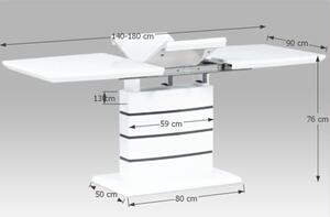 KONDELA Jedálenský rozkladací stôl, biela s vysokým leskom HG, 140-180x90 cm, MEDAN