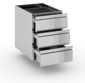 Nerezový zásuvkový kontajner, 3 zásuvky, 400 x 660 x 528 mm