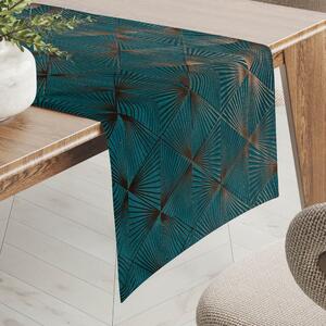Biante Zamatový behúň na stôl Isabela IBL-008 Rose Gold trojuholníky na petrolejovom 20x120 cm