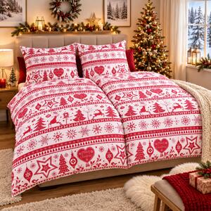 Obliečky bavlnené Vianočné obliečky Christmas červené TiaHome - 1x Vankúš 90x70cm, 1x Paplón 140x200cm