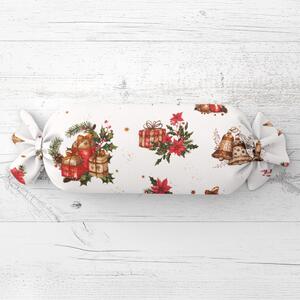 Biante Vianočný vankúš valec bonbon Sandra SA-515 Vianočné hviezdy a ozdoby na bielom 15x40 cm