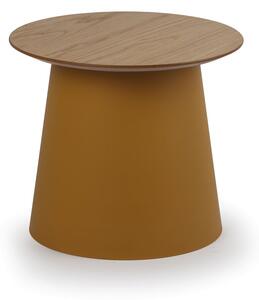 Plastový kávový stolík SETA s drevenou doskou, priemer 490 mm, okrový