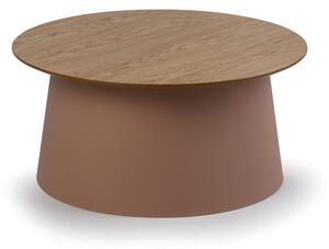 Plastový kávový stolík SETA s drevenou doskou, priemer 690 mm, tehlový