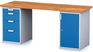 Alfa 3 Dielenský stôl MECHANIC, 2000x700x880 mm, 1x 4 zásuvkový kontajner, 1x skrinka, sivá/modrá