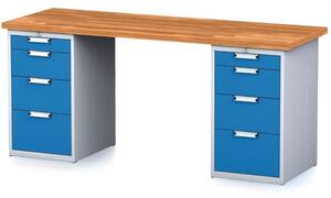 Alfa 3 Dielenský stôl MECHANIC, 2000x700x880 mm, 2x 4 zásuvkový kontajner, sivá/modrá