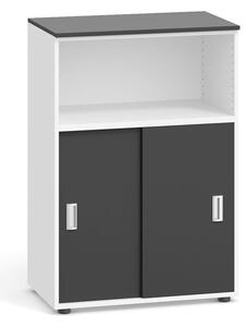 Kancelárska skriňa kombinovaná, zasúvacie dvere, 1087x800x420 mm, biela/grafitová