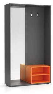 PLAN Šatňová stena s botníkom a zrkadlom, 2 háčiky, grafit/oranžová