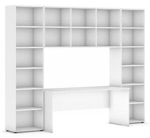 Zostavy knižníc s integrovaným stolom, vyššie, 2950 x 700/400 x 2300 mm, biela