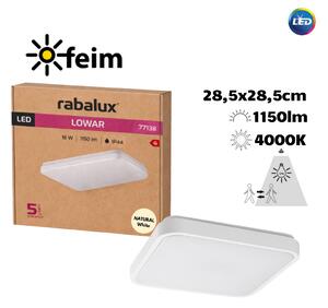 RABALUX 77138 Lowar vonkajšie stropné svietidlo so senzorom 285x285mm LED 18W/1150lm 4000K IP44 biela