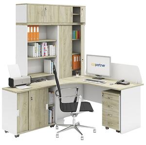 Rohový kancelársky pracovný stôl MIRELLI A+, ľavý, biela/dub sonoma