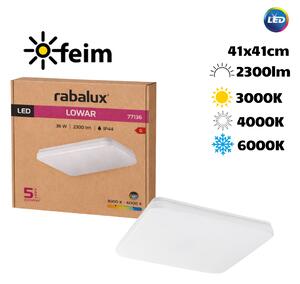 RABALUX 77136 Lowar vonkajšie stropné svietidlo 410x410mm LED 36W/2300lm 3000+4000+6000K IP44 biela