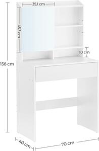 VASAGLE Toaletný stolík - biela - ‎70x40x136 cm