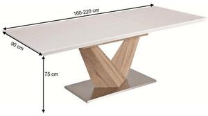 KONDELA Jedálenský stôl, biela extra vysoký lesk HG/dub sonoma, 160x90 cm, DURMAN