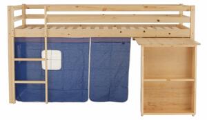 KONDELA Posteľ s PC stolom, borovicové drevo/modrá, 90x200, ALZENA