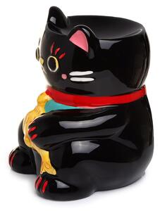 Keramická aromalampa Maneki Neko mačka pre šťastie - čierna