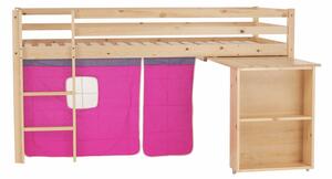 TEMPO Posteľ s PC stolom, borovicové drevo/ružová, 90x200 cm, ALZENA